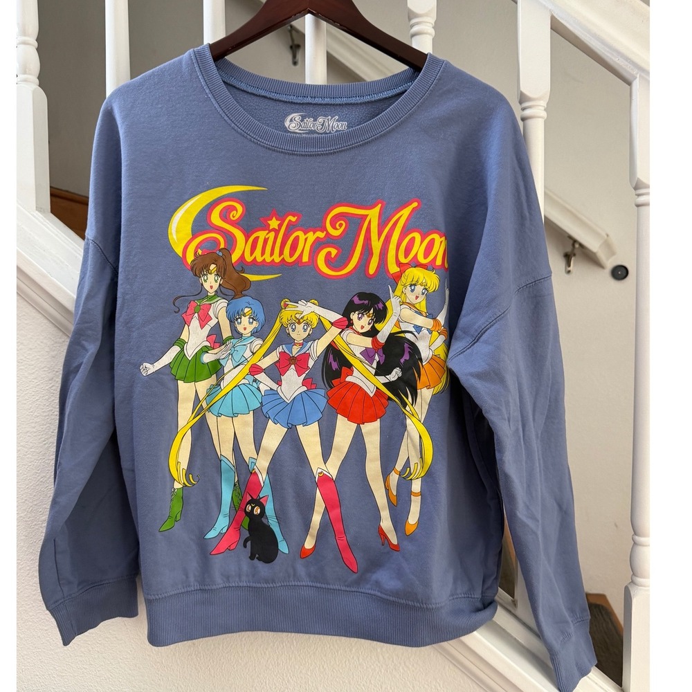 Sailor Moon Graphic Sweatshirt Blue Sailor Guardians Anime Pullover XL RN117508